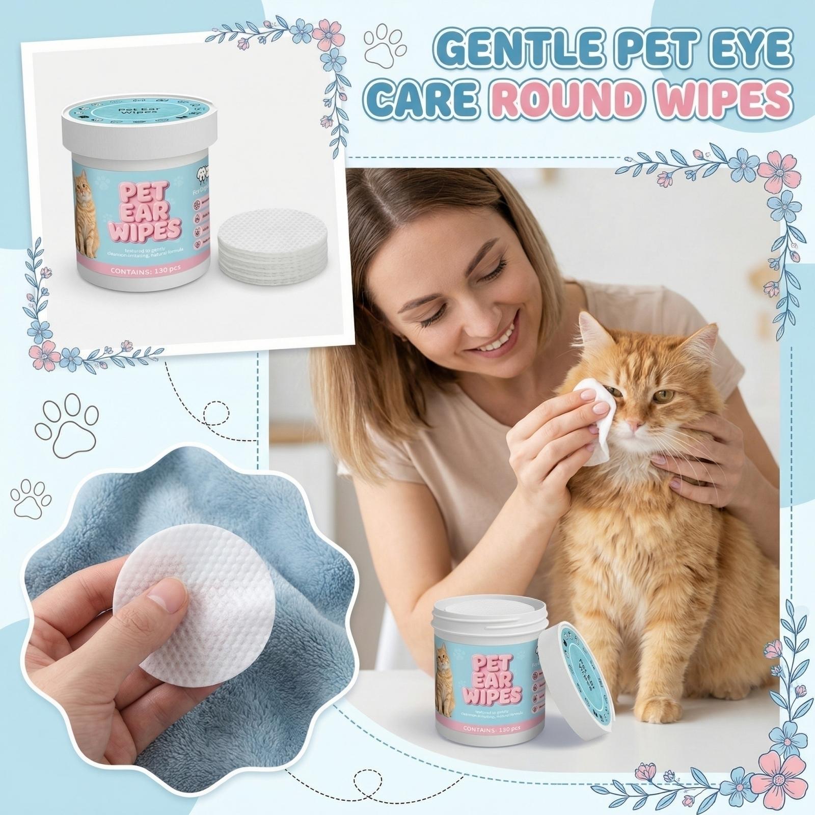 Pet Ear Wipes for Dogs and Cats 130 Pieces Gentle Cleaning Pads for Pet Ear Hygiene Natural Formula Suitable for Sensitive Skin One Size