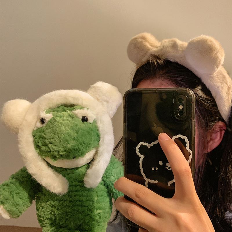 Plush Bear Ears Headband for Hair Washing and Face Masks – Cute Autumn/Winter Accessory