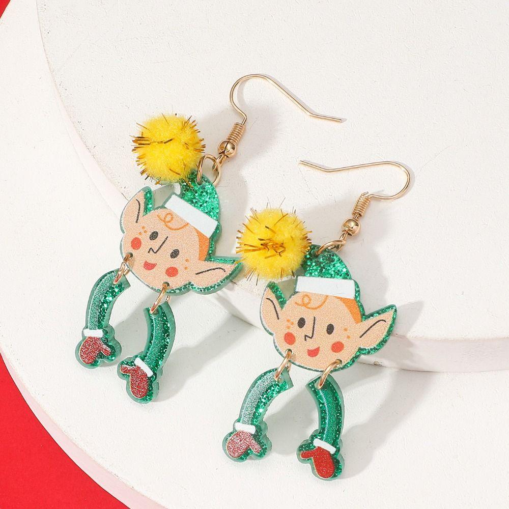 Decorated Christmas Elf Pendant Christmas Balls Santa Hat Dangle Earrings  Accessories
