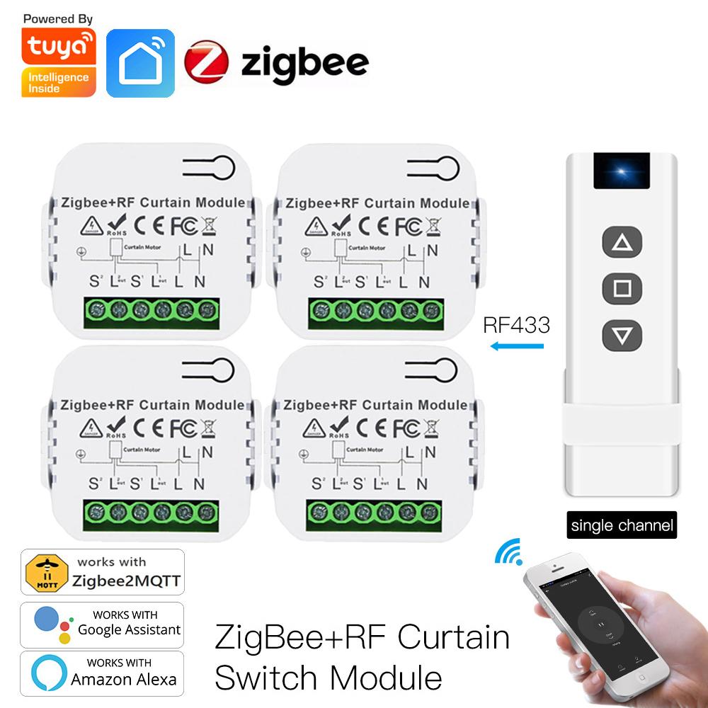 Tuya Smart ZigBee Curtain Switch Module with RF433 for Roller Blind Shutter Motor Smart Life APP Control Alexa Google Home 2MQTT