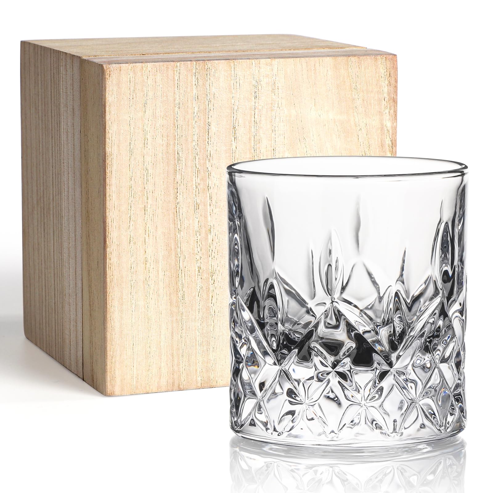 

Crystal Rocks Glass, Whiskey Glass, 200ml, Wooden Box, Thick-Bottom Design (Hamanizuna)