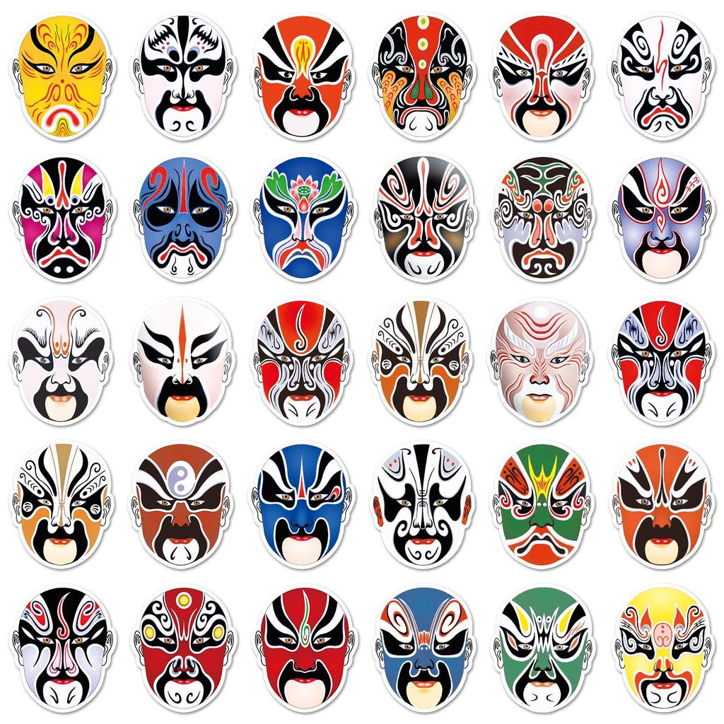 120-Piece Waterproof Chinese Opera Face Painting Phone Stickers and Decorative Storage Box