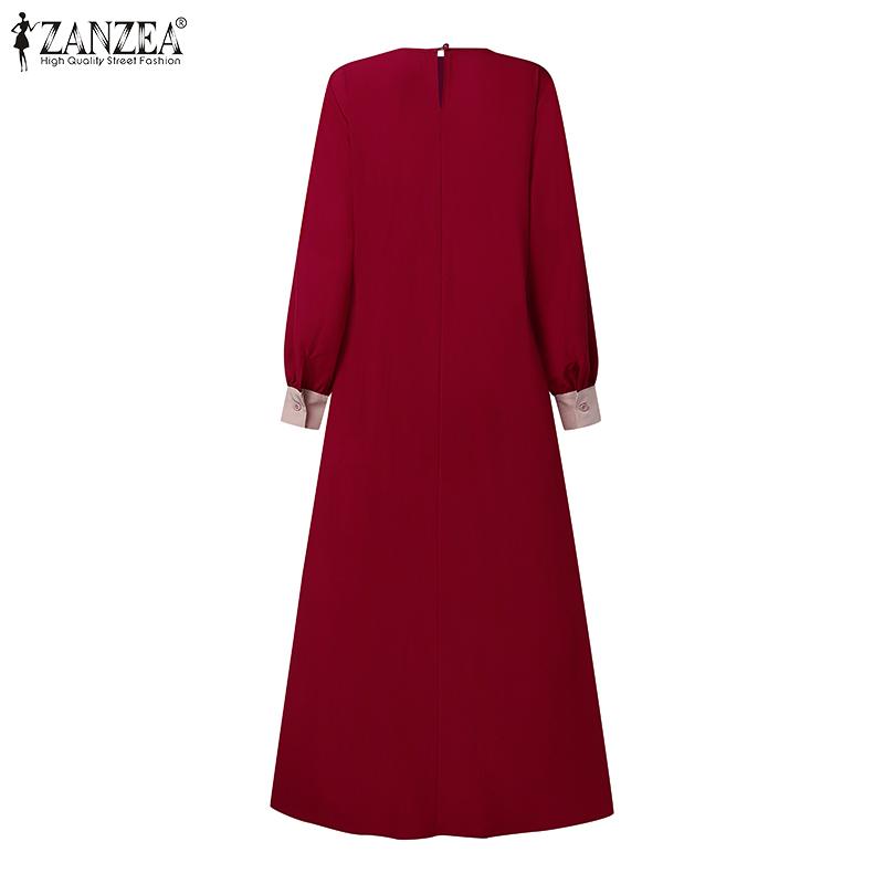 ZANZEA Women Casual Patchwork Loose Long Sleeve Muslim Dress