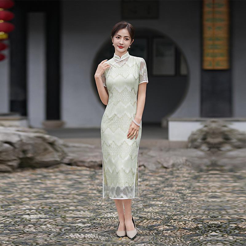 Tang's Love Lace High-end Cheongsam Summer Dress Women's Skinny Improved Chinese Style Young Daily 1011