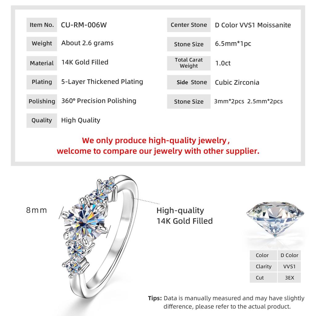 Anziw 1.0CT Moissanite Lab Diamond Engagement Ring 14k Gold Filled Four-Stone Wedding Trendy Band for Women Fine Jewerlry Gift