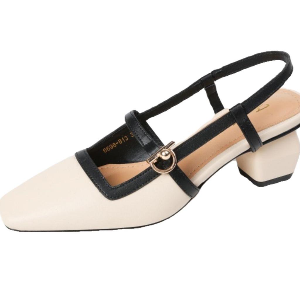 2025 spring and summer new bag head sandals women's thick heel fashion versatile square head back empty casual single shoes fairy shoes