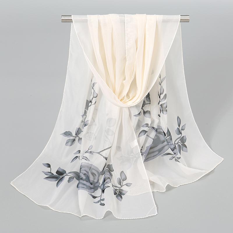 Spring Printed Chiffon Scarf Floral Printed Beach Shawl Lightweight Neck Scarf Summer Neck Sun Protection Scarf Shawl 150*50cm