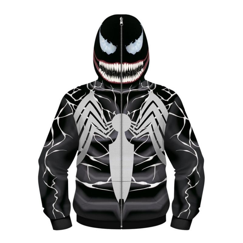 Boys Spring Autumn Spider Series 3D Digital Print Kids Roleplay Masked Long Sleeve Hooded Sweatshirt Kids