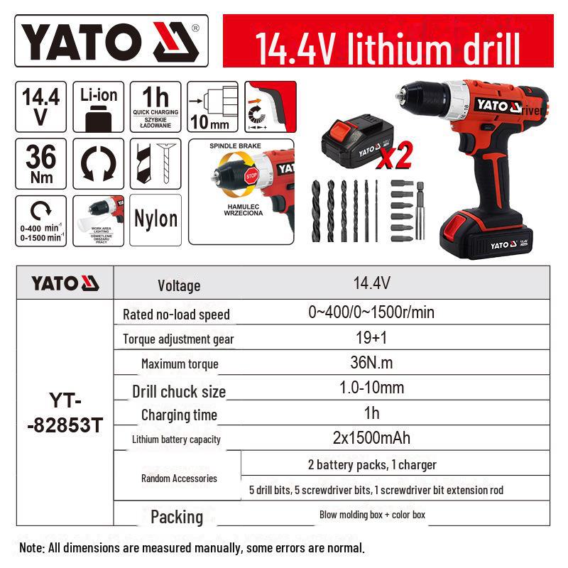 

Аккумуляторная литиевая дрель YATO 14.4V 10MM 1.5AH YT-82853T