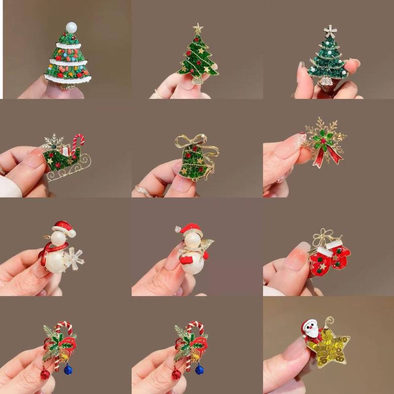 Cartoon Snowman Christmas Tree Brooches For Women Versatile Light Luxury Lapel Pin Clothing Accessories Party Gifts