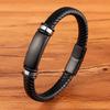 Nya Lyxiga Armband för Herrar i Rostfritt Stål och Äkta Läder 3 Färger Flätat Armband för Födelsedagspresent