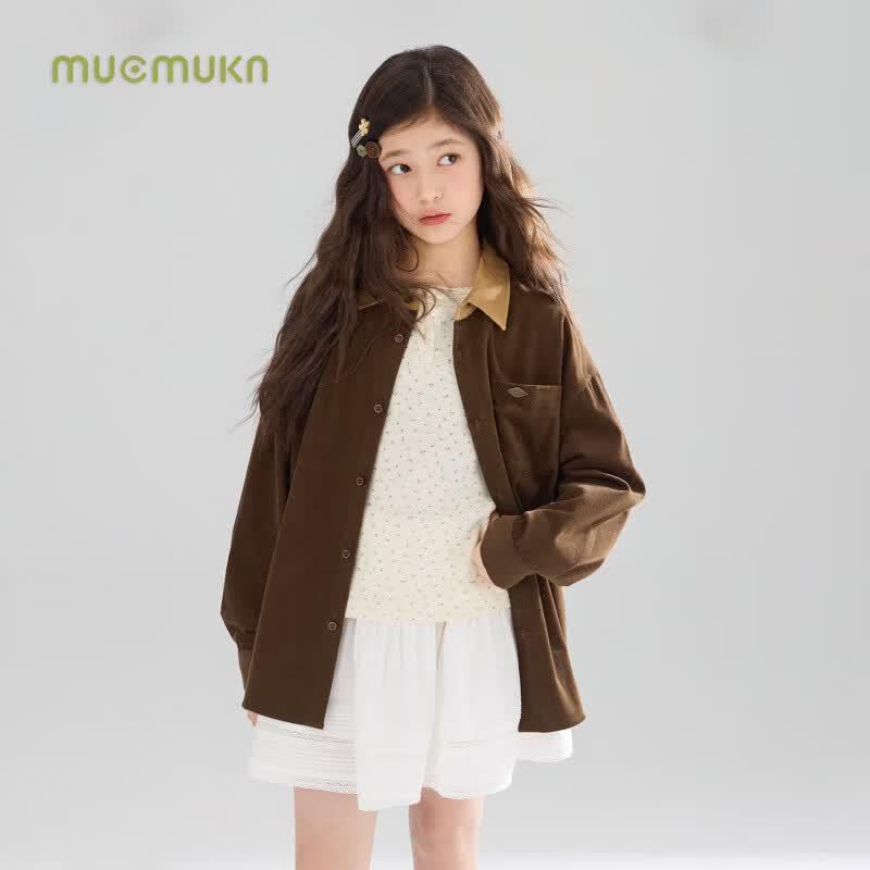Mucmukn Kids' Vintage Corduroy Color Block Shirt