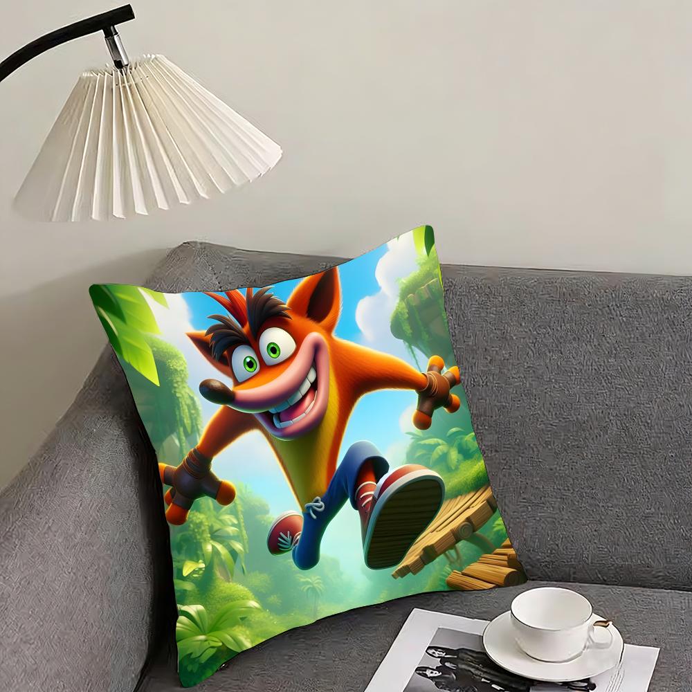 Game Cartoon Crashs B-Bandicoot Cushion Cover Reversible Plush Pillow Cover – For car, sofa, bedroom, perfect as a gift.