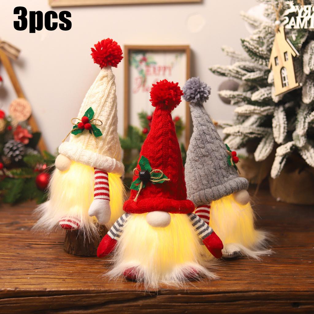1~4 Stück Weihnachts-Puppe Elf Gestrickter Wichtel mit LED-Nachtlicht Weihnachtsdekorationen für Zuhause Weihnachten Navidad Neu Geschenk