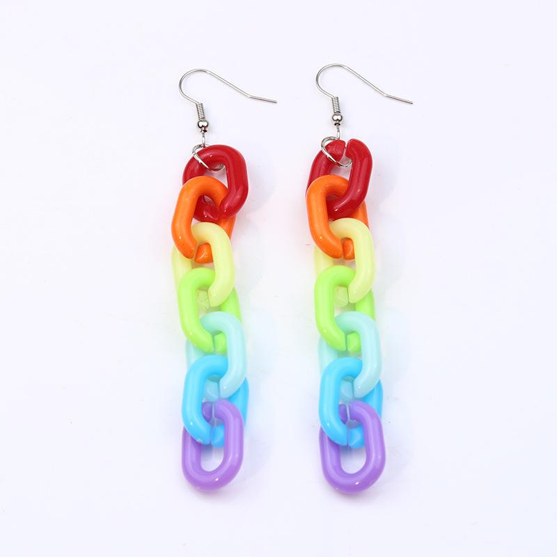 Mode Kette Ohr Haken Frauen Lange Regenbogen Clip Ohrringe Club Schmuck