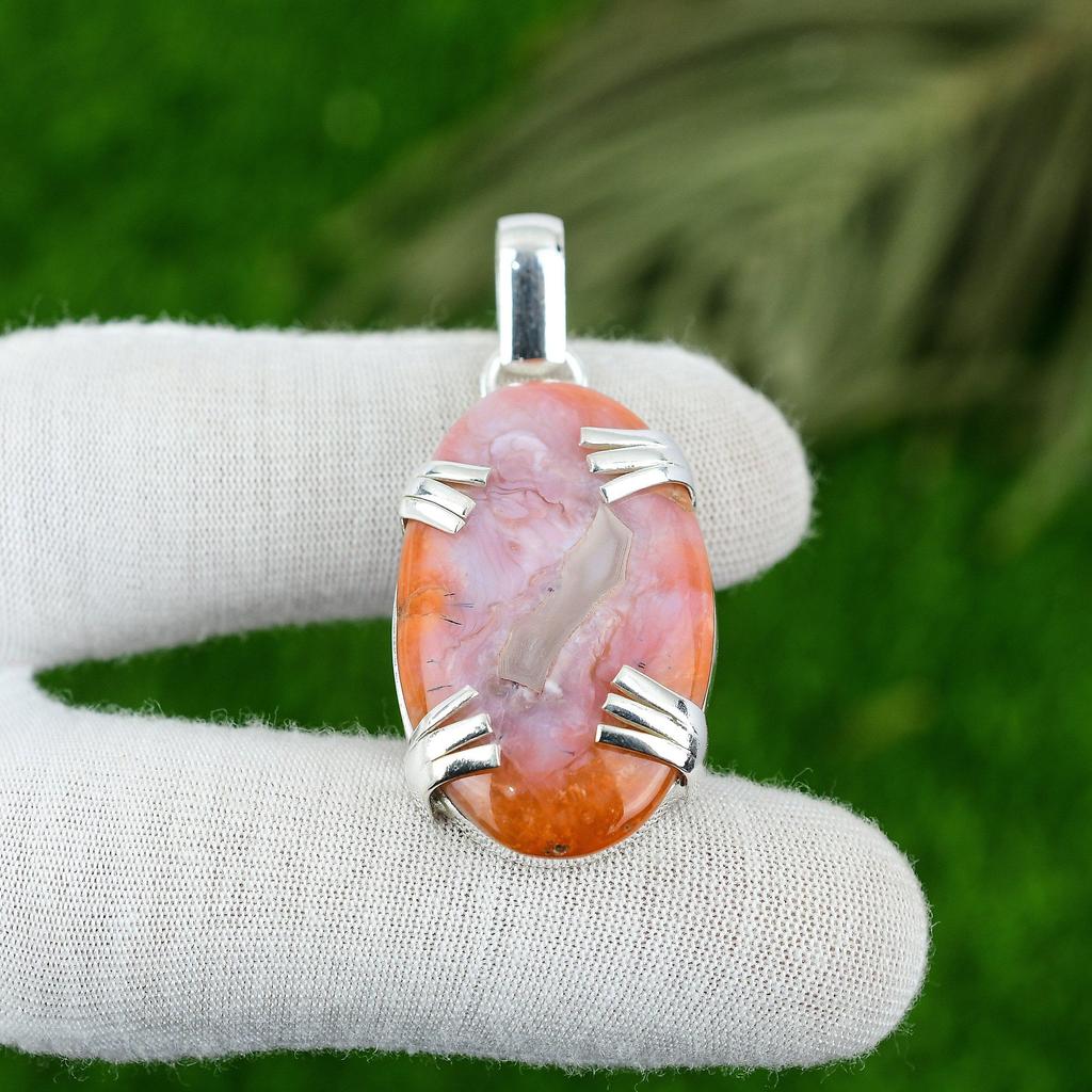 Natürlicher Botswana Achat Edelstein Anhänger 925 Sterlingsilber Schmuck für Mädchen