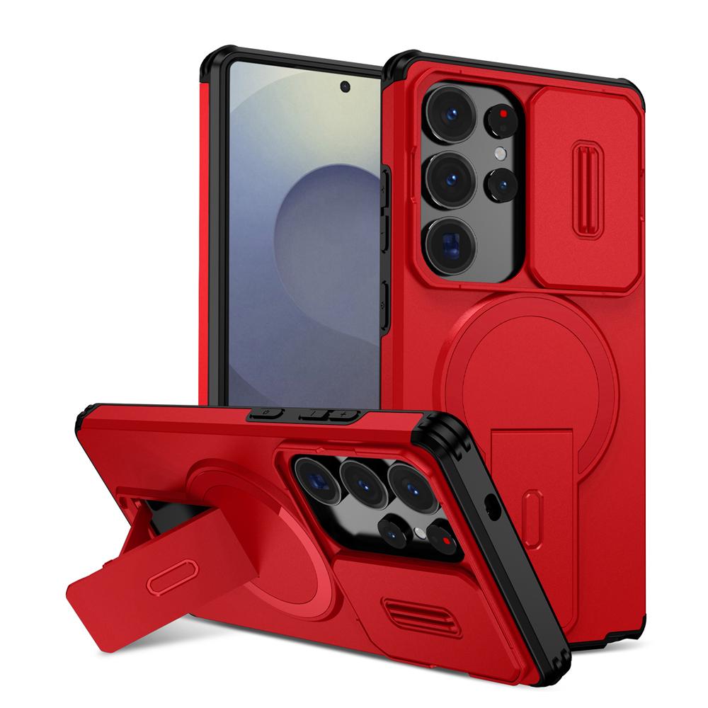 KEYSION Shockproof Magnetic Case for Samsung Galaxy S24 S25 Ultra S25+ S24 FE Slide Camera Protect Kickstand Wireless Charging Phone Cover