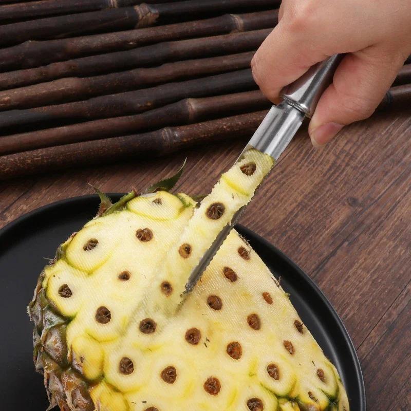 Multifunction Pineapple Corer Pear Corer Non-slip Long Strip Fruit Peeler Stainless Steel Pineapple Knife Kitchen Manual Slicers