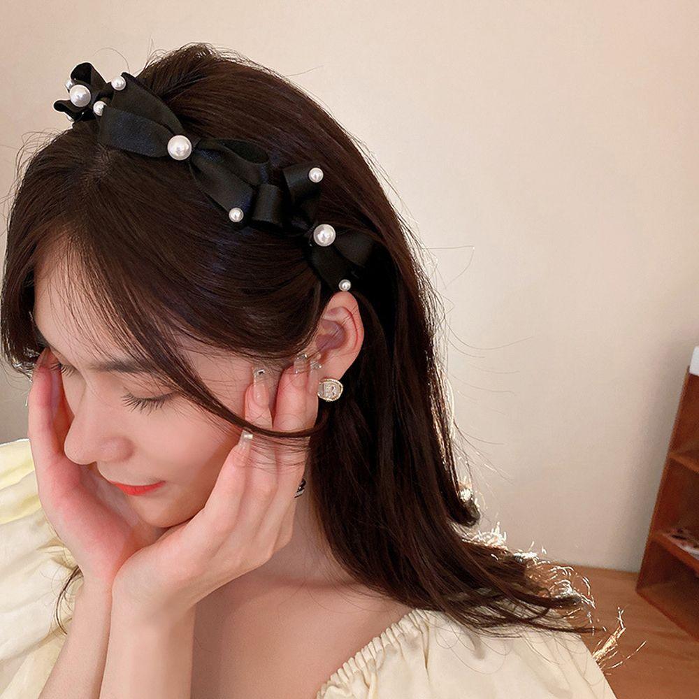 

Headwear French Hairbands Temperament Bow Pearl Women Hair Hoop Bowknot Headband Korean Head Wrap чёрный