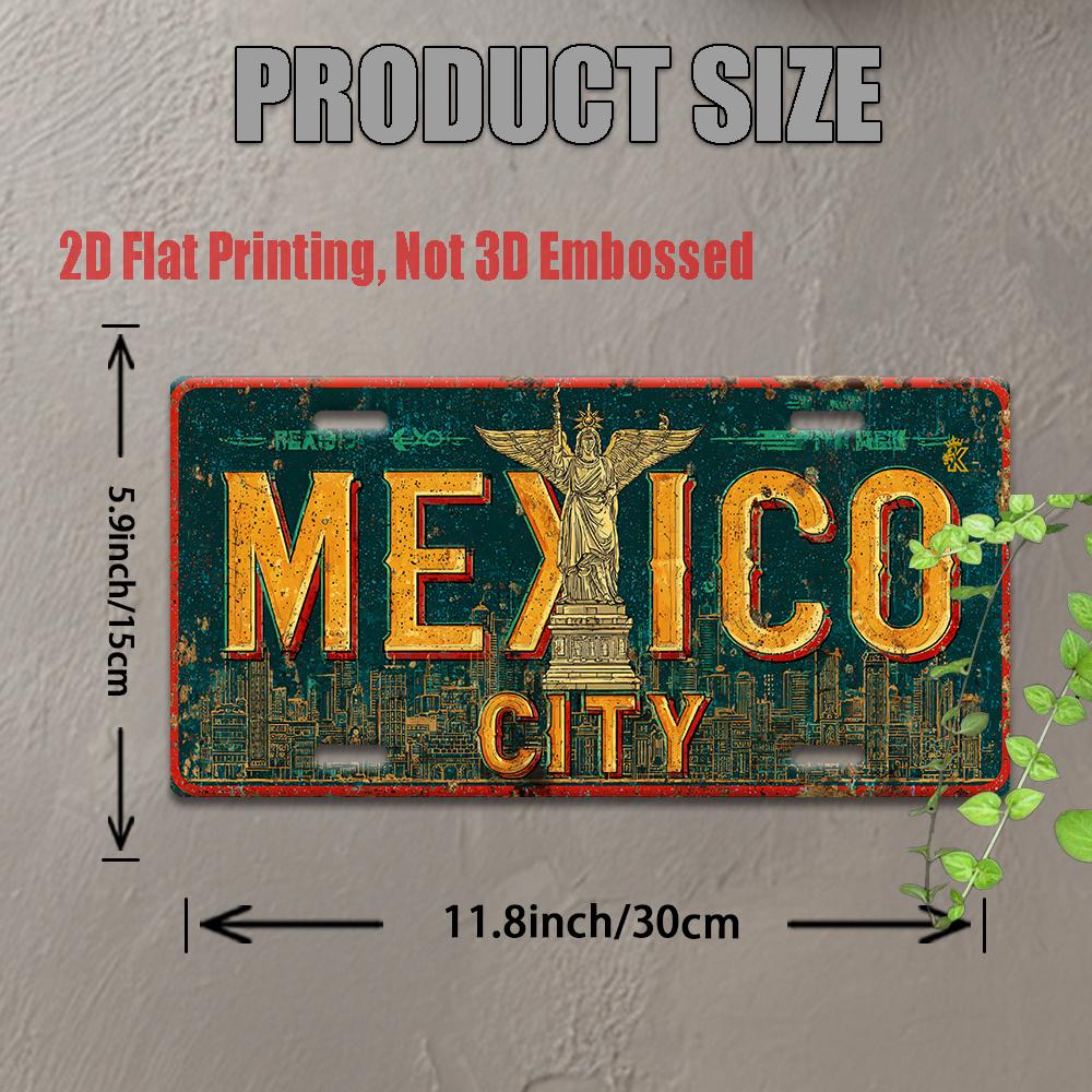 Mexico City Metal License Plate - Retro Mexican Capital Wall Decor With, Durable Aluminum Sign for Garage, Cafe, Home, Office -