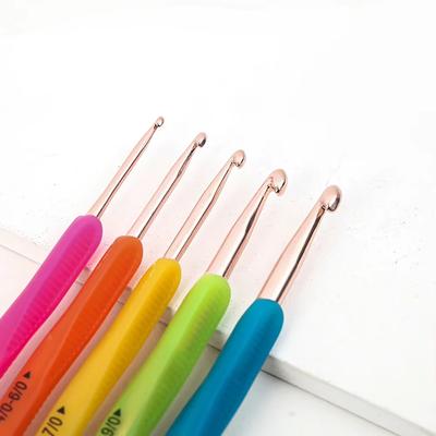 5 Stück Weicher Griff Doppelkopf Häkelnadeln, TPR Aluminium Strickset für DIY Garn Handwerk
