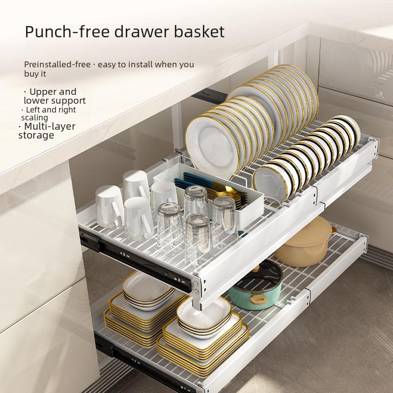 Under-Sink Kitchen Cabinet Storage Rack with Drawer and Tiered Basket