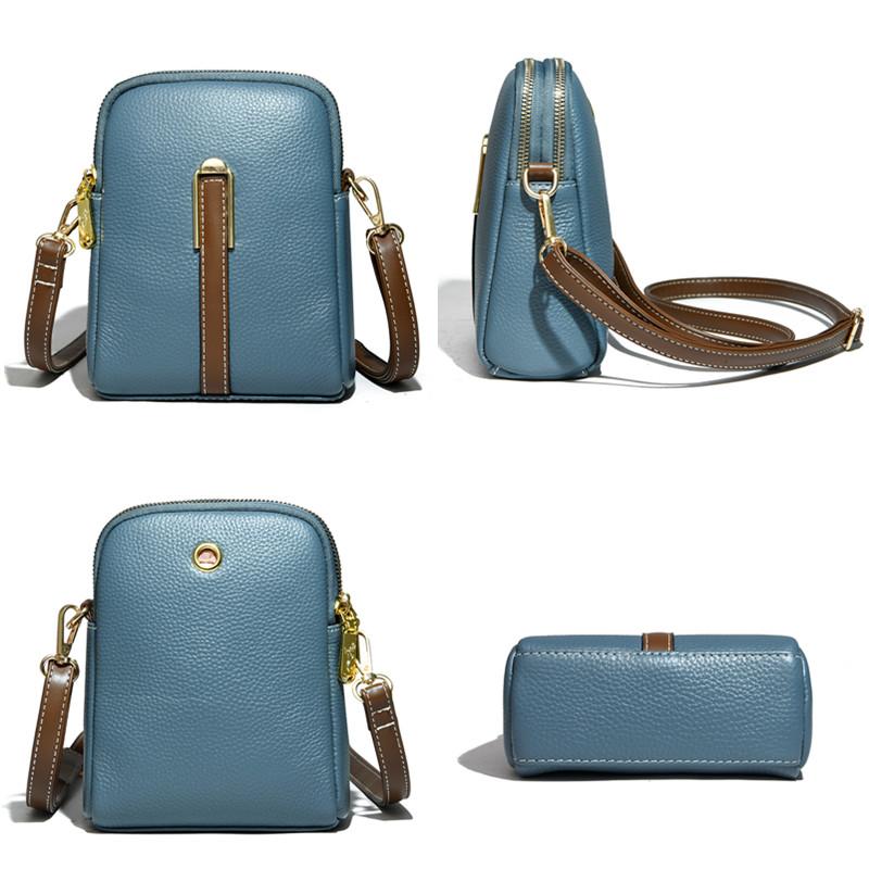 2022 Fashion Real Cowhide Girls Purse Phone Pouch Genuine Leather Shoulder Bags Woman Minimalist Solid Color Mini Crossbody Bag