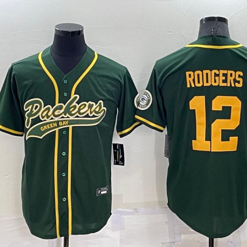 Packers #12 RODGERS Rugby-Baseball Cardigan-Style Retro Embroidered Jersey