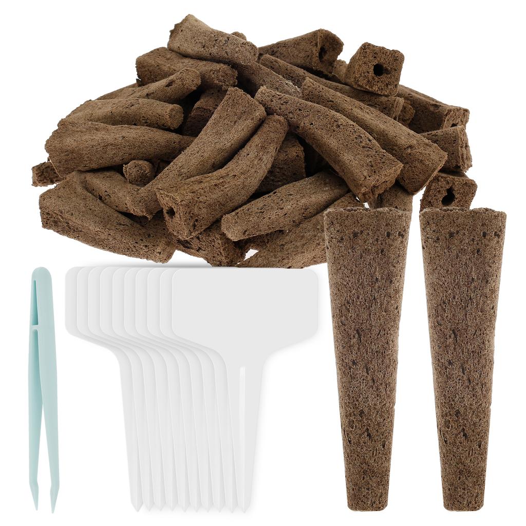 50/100Pcs Seed Grow Sponges Hydroponic Pods Kit with Plant Labels Replacement Root Garden Plant Nutrients Growing Planting