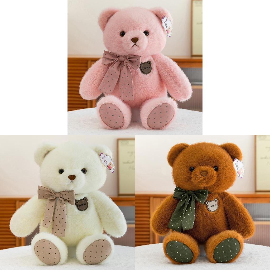 Teddy Bear Plush Toy With Ribbon Dot Design For Couples And Giftgiving