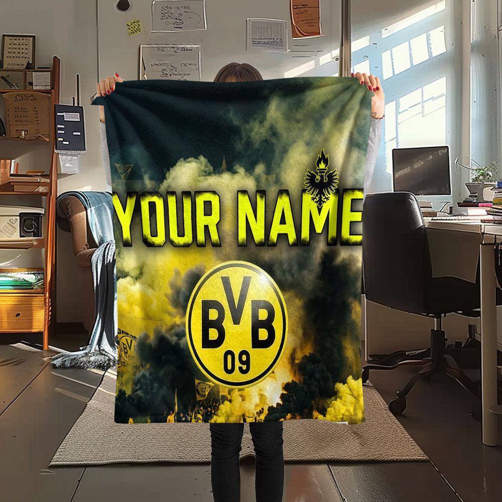 Custom Name,Borussia Dortmund Printed Flannel Blanket, Soft Throw for Bedroom Sofa, Washable, Christmas Present, Great Gift.