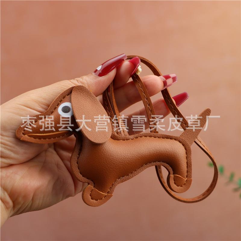 Creative Dachshund Bag Pendant Decorative Leather Pendant Cartoon Leather Rope Puppy Key Accessories Pendant