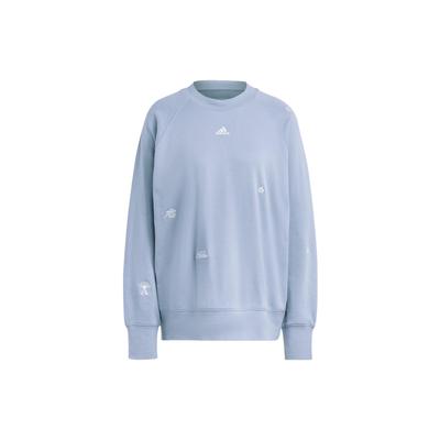 Logo Print Rundhals Pullover Sweatshirt Damen Tops Blau IC5716