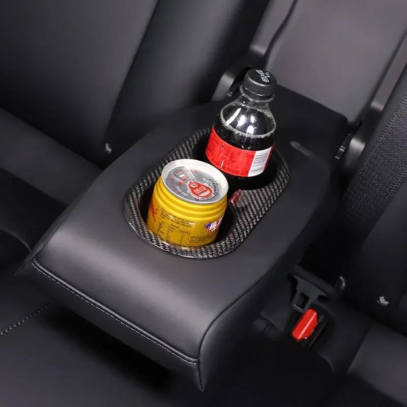 For Tesla Model 3 For Tesla Model Y 17-24 Real Carbon Fiber Car Rear Armrest Water Cup Holder Cover Trim Sticker Car Accessories
