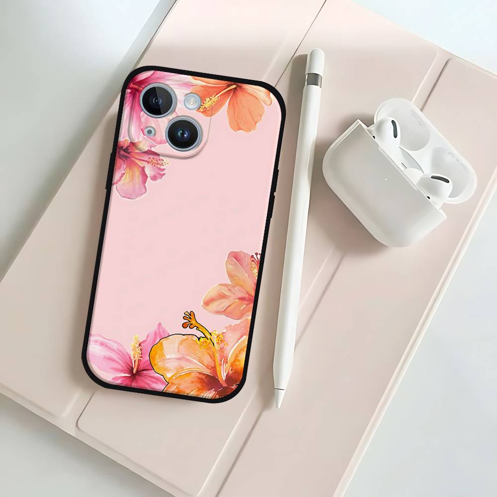 P-Peach-B-Blossom Black Phone Case That Fits For IPhone 17,16,15,11,13,14 Pro Max,Plus,X,Xr,Xs Max,13Mini