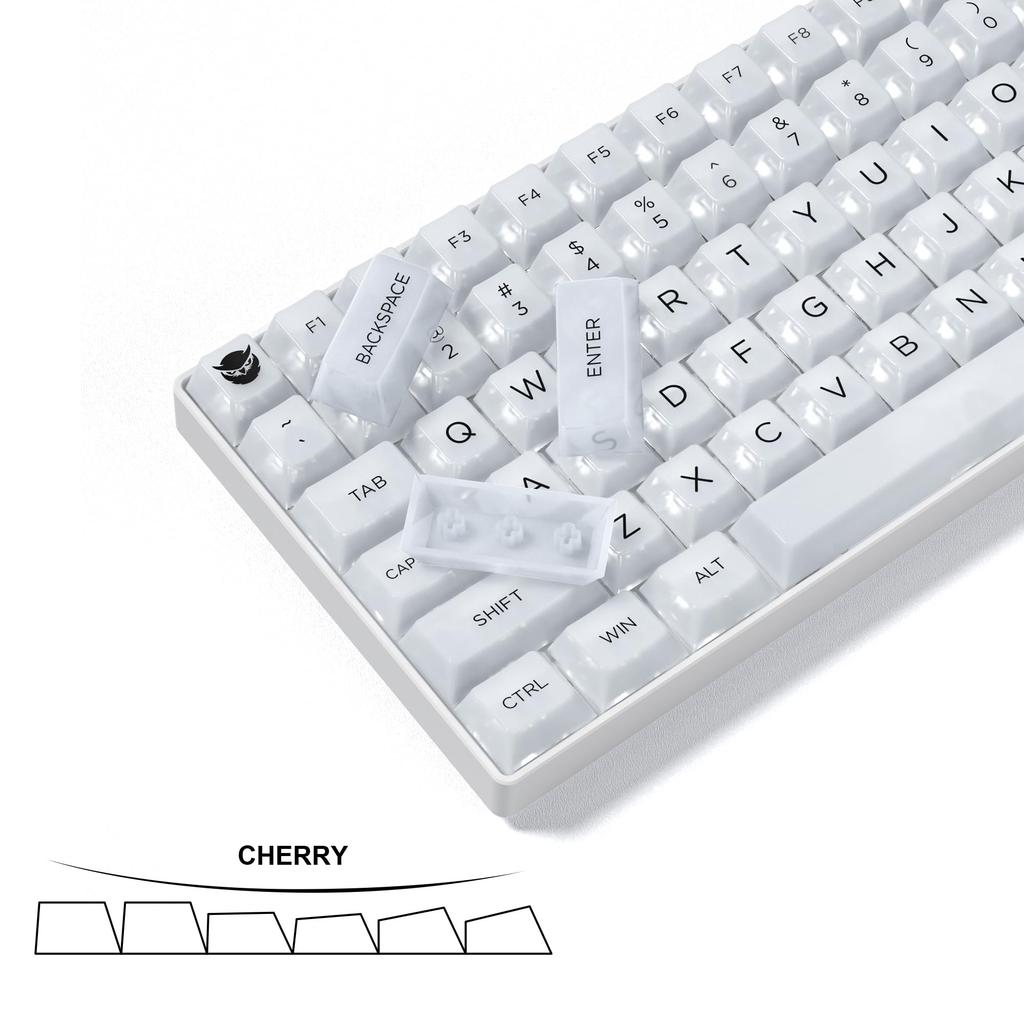 141-Key Side-Printed PBT Keycaps with Double Glitter Custom Cherry Profile for Mechanical Keyboards, Early Morning Fog, White