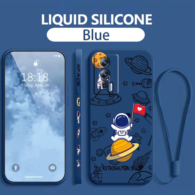 Anime Astronaut Cartoon Art Liquid Left Rope For Xiaomi Redmi 13C 12 12C K60 A1 K50 11 K40 10C 10 9A 9AT 9T 9C 5G Back