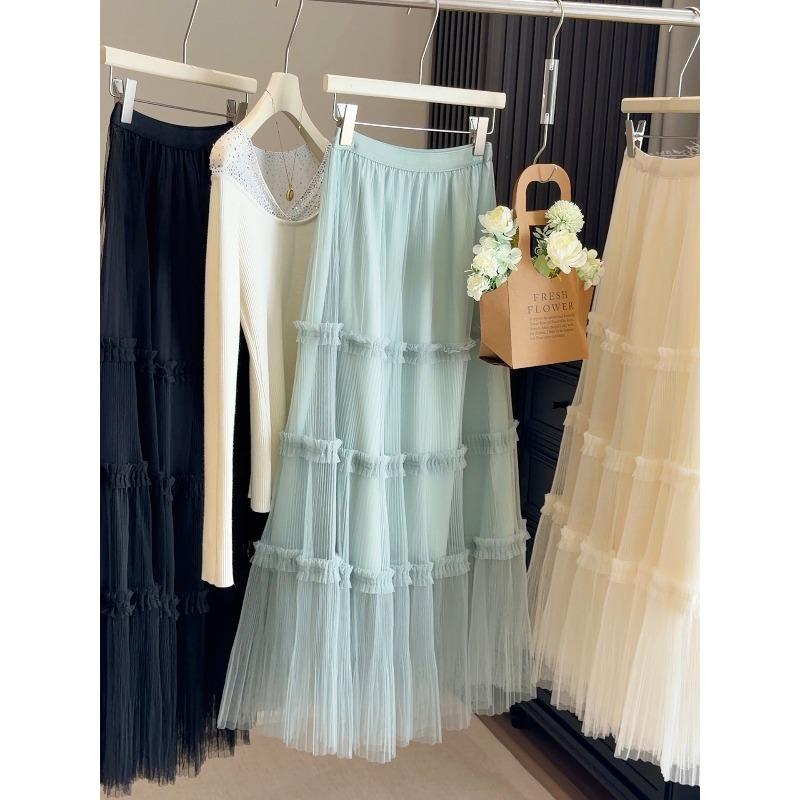 Gentle wind multi-layer fungus edge mesh cake skirt girl spring new temperament thin medium and long elegant fairy skirt