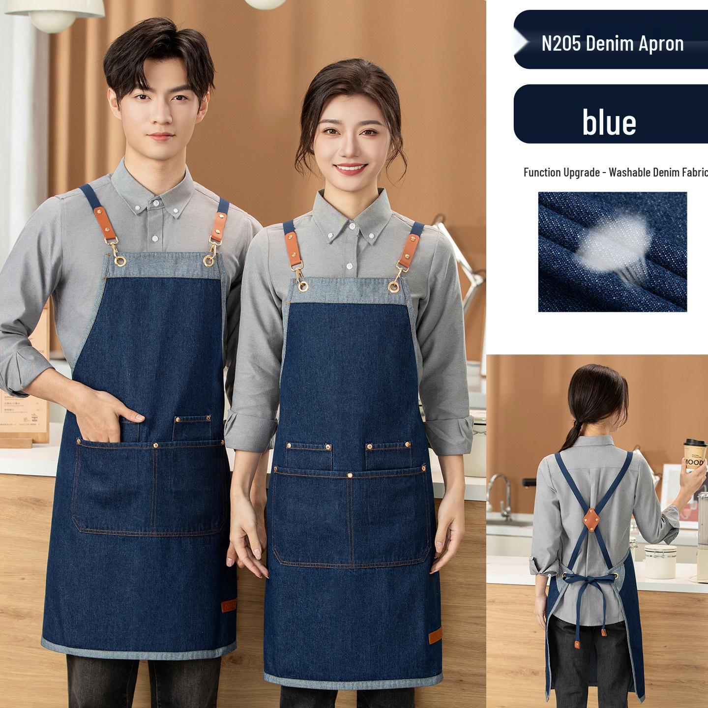 

Waterproof Denim Apron with Oil-Proofing for Home Kitchen & Catering, Customizable Embroidered/Printed Logo