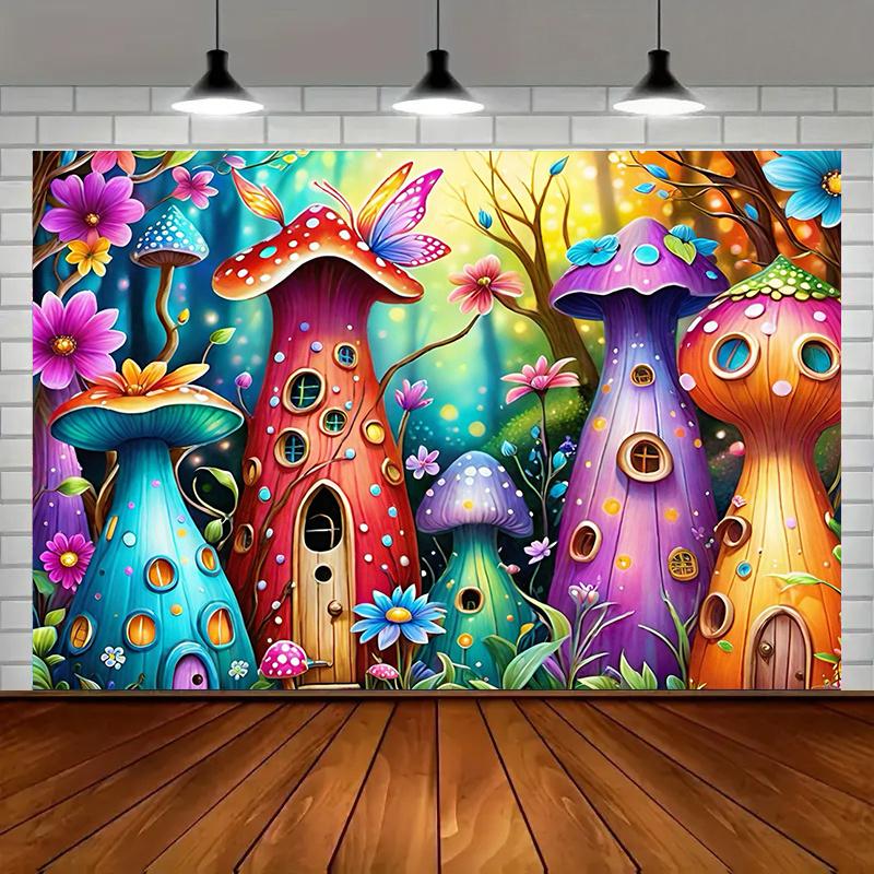 Fantasy Märchenwald Fee Pilzhaus Hintergrund Mädchen Geburtstagsparty Dekoration Zimmerposter Nachttischsofa Hintergrund Requisiten
