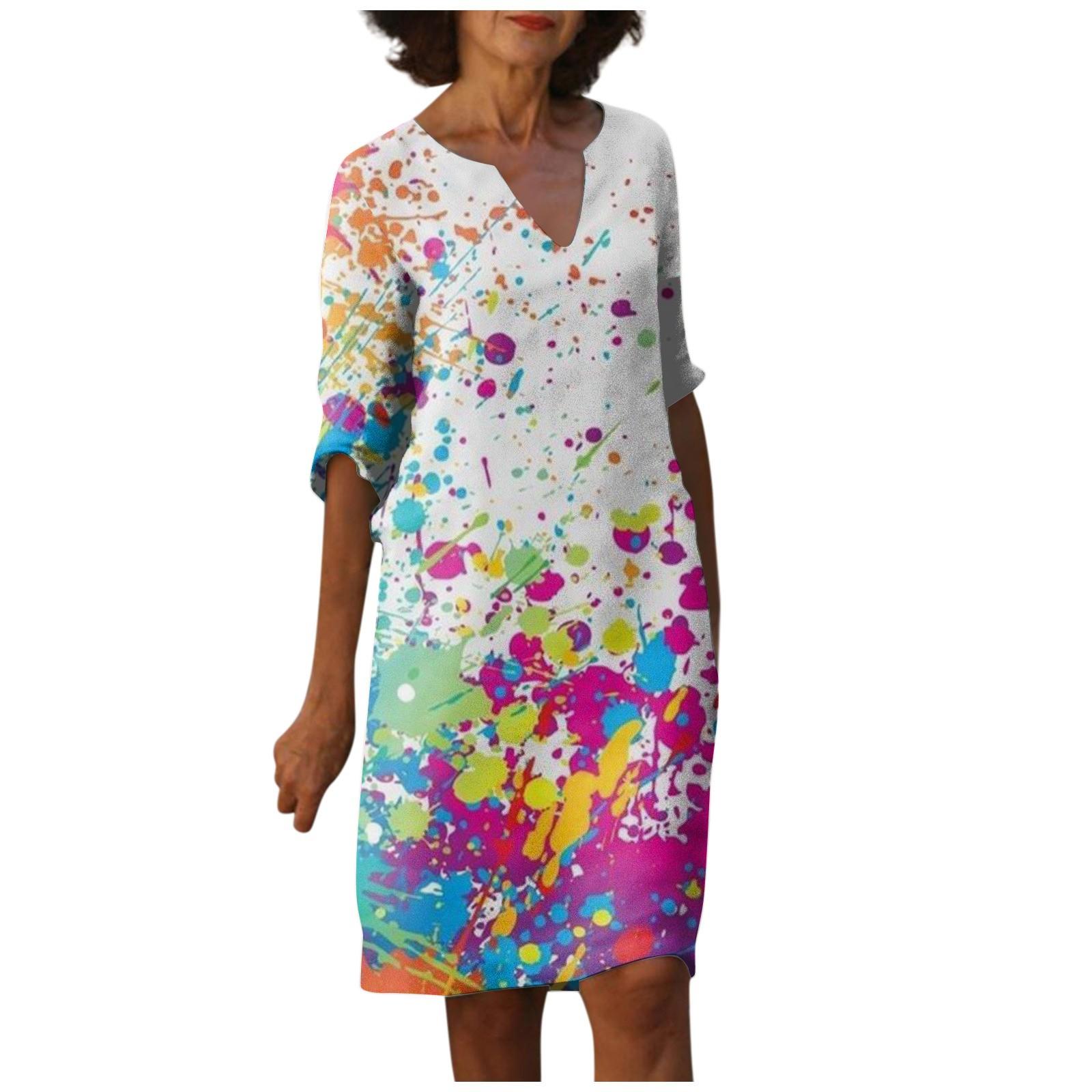 

Женское летнее винтажное платье с v-образным вырезом и полурукавами, легкое дышащее платье XL