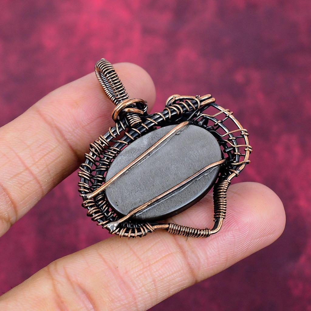 Silver Sheen Obsidian Pendant Copper Wire Wrapped Unique Jewelry Gemstone Pendant