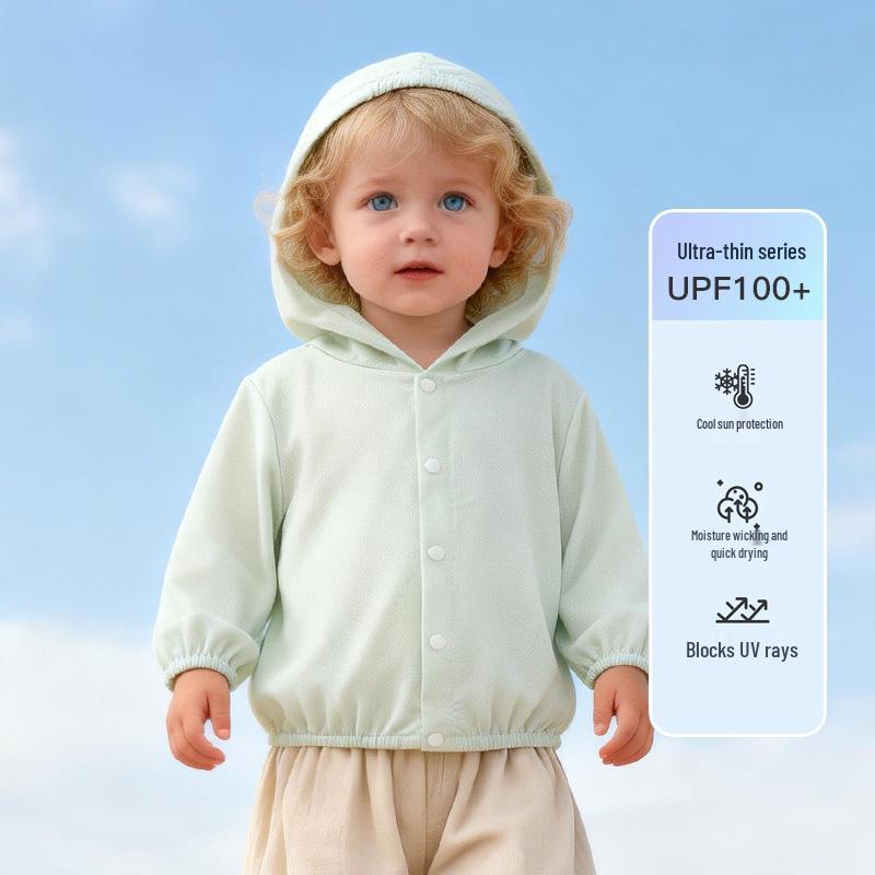 Infant UPF100+ Lightweight Hooded Sun Protection Clothing – Breathable, Cooling UV Shield for Outdoor Play