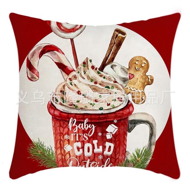 New Christmas Linen Pillow Cover Gingerbread Man Print Car Cushion Seat Pillow