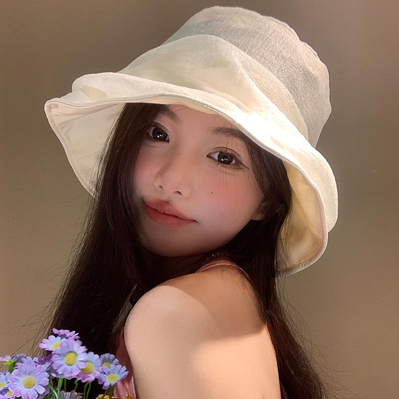Solid Color Thin Fisherman Hat For Women Summer Mesh Wide Brim Bucket Hat Casual Outdoor Ladies Girl Panama Basin Cap