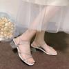 High-heeled Sandals New Two Wear Crystal Thick-heeled Rhinestones Fairy Style Fashion One-word Belt