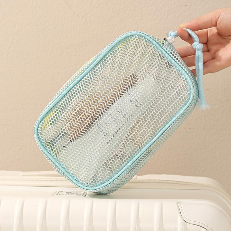 Large Capacity Mesh Cosmetic Travel Bag Dust Resistant Ventilation Portable Toiletry Organizer For Gym And Daily Use
