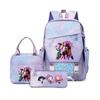 3 Piece School Backpack Set for Students Large Capacity Oxford Cloth Schoolbag with Shoulder Strap and Pencil Case