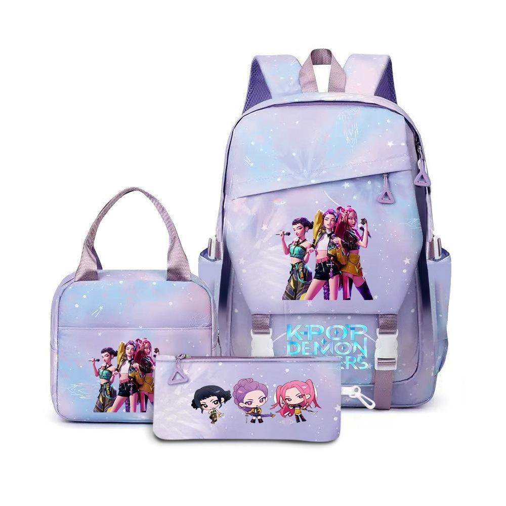 3 Piece School Backpack Set for Students Large Capacity Oxford Cloth Schoolbag with Shoulder Strap and Pencil Case