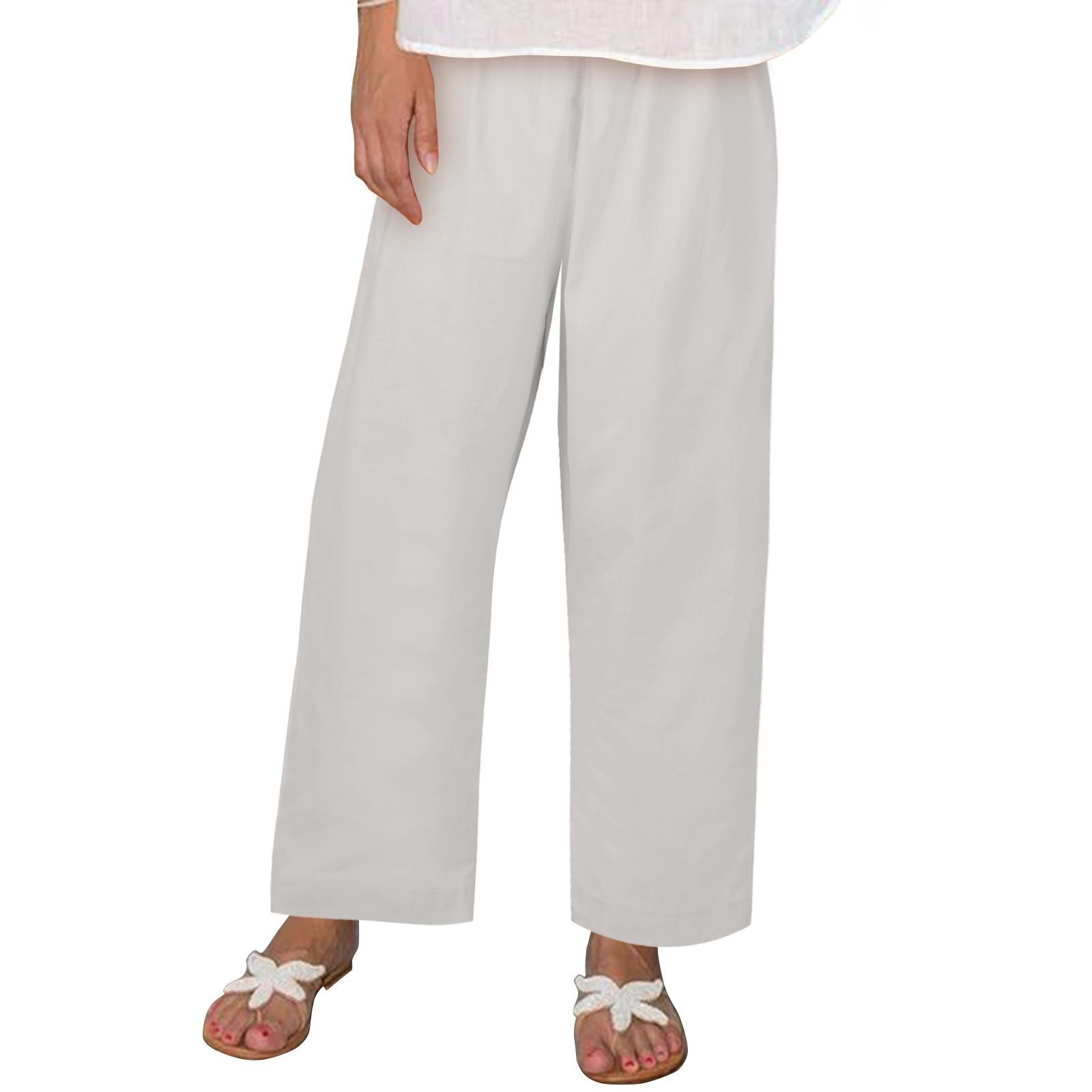 

Женские летние однотонные дышащие повседневные уличные прямые брюки, девятиминутные брюки XXL белый